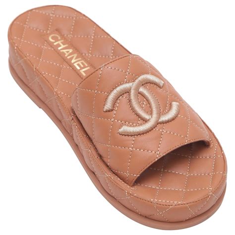 chanel slide sandals replica|Chanel quilted platform sandals.